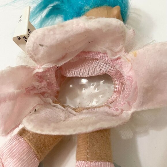 Vtg 1992 Russ Troll Doll Blue Hair Open Bag Stomach Fillable Gift Toy Set 6 Inch - Picture 10 of 16